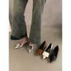 Zapatos de Tacón Bajo Estilo Francés para Mujer 2025 Primavera y Verano Nuevos Puntiagudos Elegantes Plateados para Noche y Trabajo