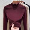 Camisa Térmica de Lã de Seda com Forro de Fleece de Gola Alta Curta para Mulheres, Camada Interna Térmica Integrada, Top Quente Escovado em Ambos os Lados para Outono e Inverno