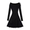 Primavera 2025 Cuello de un solo carácter Perfil de hombro sexy Falda tipo paraguas Vestido de punto Transfronterizo Comercio exterior Ropa para mujer Venta al por mayor