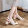 Sapatos de Salto Alto Estilo Francês com Salto Bloco e Bico Quadrado, Adequados para Uso ao Ar Livre, Sandálias de Tiras sem Costas Tendência de Verão Tamanho Grande, Novo Modelo 2026 para Mulheres