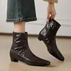 Botines vintage de piel de oveja estilo francés, versátiles para otoño e invierno, adecuados para ir al trabajo, con tacones gruesos, punta cuadrada, cremallera trasera, negros, botas Martin de comercio exterior transfronterizo