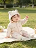 Nuevo Mono de Bebé Niña Otoño Invierno Estampado Completo Lazo Vellón de Coral Lindo Cálido Para Salir Body