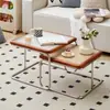 Nova Mesa de Centro Estilo Nórdico Meio do Século Combinação de Aço Inoxidável Madeira Sólida Vidro Rattan Tamanho Combinado Estilo Moderno Simples