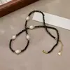 Colar de Pérola de Água Doce em Forma de Arroz com Espinélio Preto para Mulheres, Design de Nicho Coreano, Personalidade Vintage, Gargantilha Elegante para Clavícula