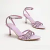Nuevos Zapatos de Tacón Alto con Puntera Puntiaguda y Pedrería, Sandalias de Tacón Alto Abiertas para Noche, Elegantes y Lujosas Sandalias de Tacón de Aguja Adornadas con Pedrería