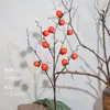 Rama de árbol frutal de caqui flor artificial adorno decoración de sala de estar arreglo floral de exhibición ramo flores secas de piso decoración suave para el hogar