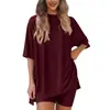 2025 Verano Nuevo Transfronterizo Europeo y Americano Amazon Comercio Exterior Moda Casual Color Sólido Holgado Conjunto de Pijama para Mujer