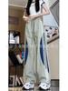Calça Casual Casual Colorida com Listras Dopamina de Três Barras, Nova para o Verão 2024, Feminina, Costura Solta, Calça Casual Solta