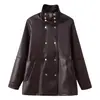Venta Caliente Transfronteriza AliExpress Nuevo Llegado Primavera 2026 Chaqueta de Cuero con Cuello Alto de Doble Botonadura de Dos Tonos de Moda de Temperamento Ropa de Abrigo