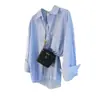 Camisa Retro Francesa Estilo Perezoso Rayas Azules para Mujer Diseño de Primavera y Otoño Sentido de Diseño Nicho Manga Larga Camisa Chaqueta para Vestir en Capas