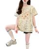 Ins Coreano Corazón Graffiti Camiseta Suelta para Mujer 2025 Súper Caliente de Alta Gama Salpicadura de Tinta Tie-Dye Suelta Versátil Top Trendy