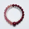 [Rojo Sakura] Pulsera de Cristal de Fresa Natural para Mujer Fácil de Combinar Arena Dorada Púrpura Moda Pulsera Blanqueadora Mayoreo