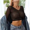 Tops Sexys de Malla Europeos y Americanos para Chicas Calientes Moda Transparente Camisetas Sexys Ajustadas de Manga Larga para Mujer Verano Venta al por Mayor Transfronteriza
