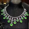 Collar de lujo al por mayor de calcedonia color esmeralda semilla de hielo plateado 925 calcedonia verde natural banquete cadena clavicular