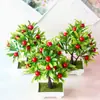 Flor artificial en maceta 16 mallas árbol de frutos rojos árbol pequeño bonsái flor de plástico planta verde flor artificial flor en maceta adornos decorativos