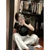 En stock + calidad originalCamiseta de manga corta con estampado de letras y lazo para mujer, top corto de verano
