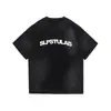 Camiseta de Manga Corta con Estampado de Letras de Algodón Puro Estilo Americano para Hombre, Marca de Verano de Moda, Ajuste Holgado Degradado, Ropa de Tallas Grandes para Hombre