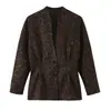 Fabricante Mayorista de Ropa para Mujer Transfronteriza Moda Europea y Americana 2026 Blazer de Gamuza con Botones y Estampado de Leopardo