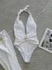 Traje de Baño Nuevo Estilo Europeo y Americano 2025 Color Sólido Espalda Descubierta Femenino Dos Piezas Bikini de Alta Gama para Mujer Comercio Exterior