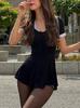 Moda de Verano Nueva Cruzada Europea y Americana para Mujer Cárdigan Botón Empalme Color de Contraste Estilo Ins Vestido de Manga Corta Exportación