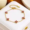 Pulsera de trébol de cuatro hojas de acero de titanio transfronteriza europea y americana más vendida con pedrería para mujer, joyería exquisita de lujo ligero, pulsera versátil de estilo europeo y americano