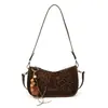 Bolso de Terciopelo Flocado para Mujer 2026 Nuevo de Moda Otoño Retro Nicho Estampado de Leopardo Bolso de Hombro Individual Debajo del Brazo Bolso Cruzado para Viaje