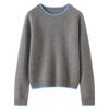Suéter de Cachemira de Color Contrastante para Mujer 100% Cachemira Pura Tejido Suéter Otoño e Invierno Nuevo Cuello Redondo Combinación de Colores Mangas Raglán Estilo Grueso