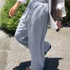 Calças femininas compridas listradas com cordão, estilo coreano, jovens, casuais, soltas, modeladoras, respiráveis e amigáveis à pele