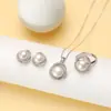 Conjunto de três peças de pérolas de água doce naturais colar pingente de rosa brincos anel design joias de alta qualidade atacado