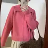 Chaqueta Suéter Retro con Solapa y Cremallera para Mujer Otoño e Invierno Nueva Holgada Exterior Cardigan de Punto Superior Chaqueta Engrosada Moderna
