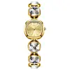 Relógio Feminino Quadrado Goldie Estilo Francês com Quartzo e Pulseira Cravejada de Diamantes, À Prova d'Água, Versátil, Adequado para o Trabalho, Trajeto Diário e Uso Casual