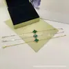 Pulsera de Trébol de Flor Única de Venta Caliente Transfronteriza para Mujer, Pulsera de Malaquita de Doble Cara de Tamaño Mediano de Lujo Ligero, Joyería Versátil que No se Desvanece