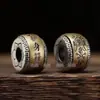 Pulsera con Cuentas de Barril del Mantra de Seis Caracteres de Latón Incrustado en Plata S925 Giratoria, Tamaño Grande, Mediano y Pequeño, Accesorios DIY de Cuentas de Tambor Retro
