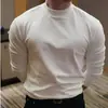 Camiseta de Algodón de Manga Larga para Hombre, Estilo Nuevo de Otoño e Invierno, Estilo Coreano de Moda, Corte Ajustado, Color Sólido, Cuello Semi Alto, Camiseta Base