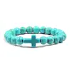 Pulsera de Turquesa Negra Transfronteriza, Pulsera de Cruz, Pulsera de Piedra Volcánica Mate, Pulsera Elástica de Yoga en Stock