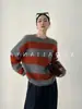 Suéter Pulóver Casual de Punto Suave de Punto Alto de Manga Larga con Rayas Azules para Mujer, Nuevo Otoño/Invierno