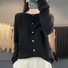 Cárdigan de punto transfronterizo con cuello redondo, estilo línea, nuevo estilo, otoño e invierno, manga larga, tejido de punto para mujer, versátil, bolsillo que muestra delgado, suelto, capa base
