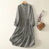 Foto real: Vestido xadrez feminino, novo, outono inicial 2026, vestido vintage de manga longa de designer