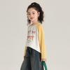 Nova Camiseta Básica Confortável e Amiga da Pele para Meninas, Outono 2024 Macia Estampa Borboleta Infantil Color Block Manga Raglan Manga Longa