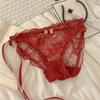 Vermelho romântico ~ vida vermelha sexy renda cuecas femininas de algodão virilha menina respirável cuecas confortáveis