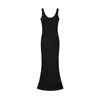 Saia Longa Ajustada para o Verão, Vestido de Tricô Emagrecedor e que Molda o Quadril com Toque de Luxo, Estilo Único, Decote Duplo em U, Design Canelado e Vazado
