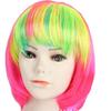 Peluca de Halloween para mujer, peluca de dibujos animados de arcoíris, peluca de cabello corto con ondas coloridas, cabello de estudiante no convencional, venta directa de fábrica