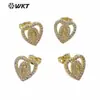 ME104 Pendientes de Creencia Religiosa con Forma de Corazón de Circonita Hueca de Lujo Ligero Estilo Europeo Accesorios de Ropa de Color Sólido Versátiles