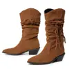 Botas altas de bico fino para outono e inverno, sapatos de salto alto leves sem cadarço em cor sólida, botas versáteis para mulheres plus size, botas de moda com salto quadrado