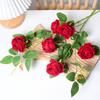 Rosa de simulación, 3 pequeñas rosas de franela, paquete para San Valentín, boda, decoración del hogar, flores falsas de simulación, transfronterizas