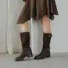 Botas Chelsea estilo británico sin cordones con hebilla tacón grueso punta redonda caña media otoño e invierno comercio exterior transfronterizo Botas Western mujer