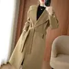 Nuevo Estilo Otoño/Invierno 2026 Abrigo con Cordones 100% Lana para Mujer, Abrigo Largo de Doble Cara de Lana por Encima de la Rodilla, Moderno