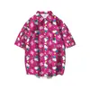 Camisa de Manga Corta de Hello Kitty Ropa de Verano a la Moda Cuello Solapa Más Suelta Camisa con Estampado Digital 3D