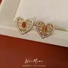 Colar Vazado em Forma de Coração com Pedra Olho de Tigre Cravejado de Zircônia, Corrente de Clavícula de Luxo Leve Nicho, Conjunto de Joias Vintage Estilo Maillard