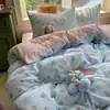 Juego de ropa de cama de algodón puro de grado A para maternidad e infantil con hilo tipo nube para dormir sin ropa, juego de cuatro piezas de funda de edredón y sábana de cama de dibujos animados ultrasuave, juego de tres piezas para estudiantes